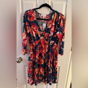 New Floral Dress in Teal and Red